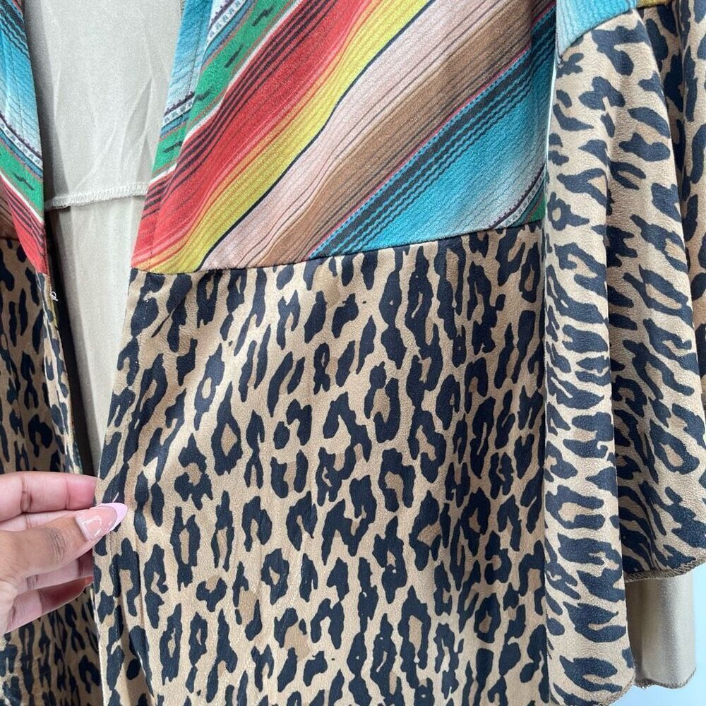 Fashion Express Women’s Chevron Leopard Print Flare Sleeve Duster Jacket Small - Picture 11 of 17